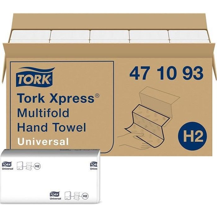 Tork Xpress Essuie-mains interfoliés - 471093 - Papiers d'essuyage pliés en Z, qualité Universal pour Distributeur H2 - Essuie-mains