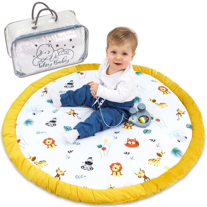 Coussin de sol enfants à volants 100 cm - matelas de sol coin cosy chambre d'enfant rond rampant couverture pour bébé Safari