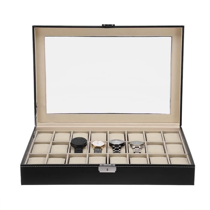 Boîte d’affichage de montre -Uten -24 Grilles Coffret à Montres/Présentoir à Montres/Boîte à Bijoux, Rangement pour Montres