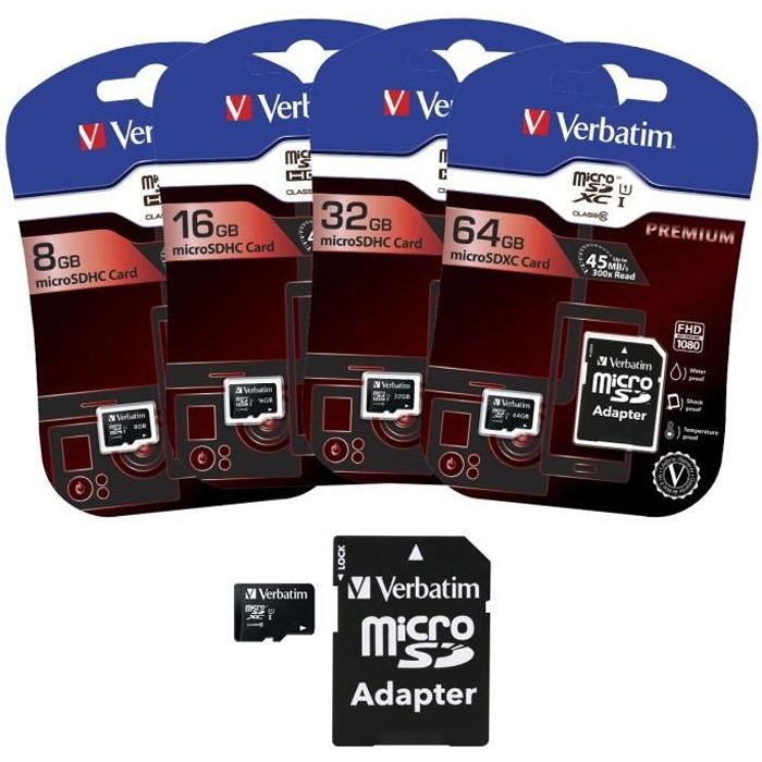 Carte mémoire Micro SDHC 16Go Class 10 avec adaptateur SD gratuit