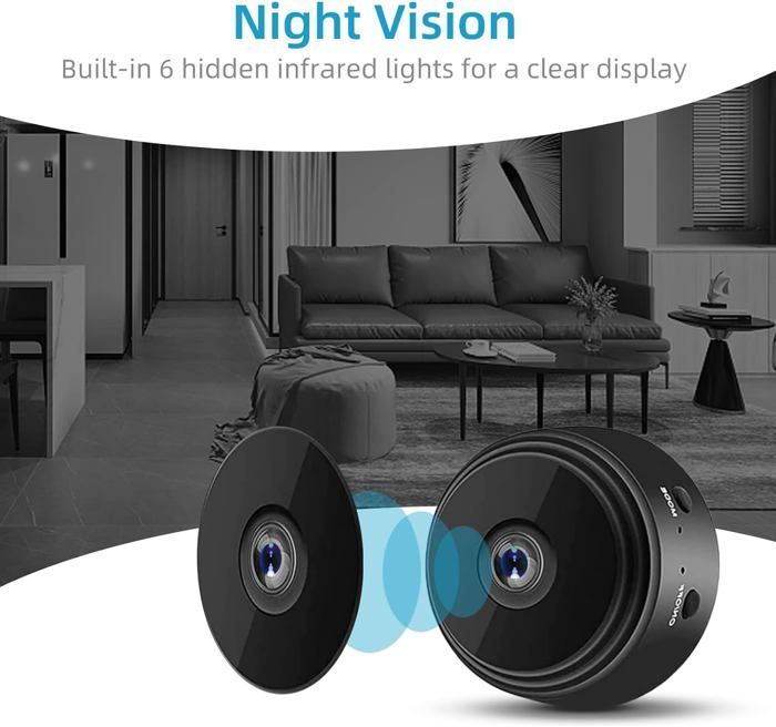 Mini Caméra Espion HD Sans Fil - Vision Nocturne, Détecteur Mouvement - Amzwn