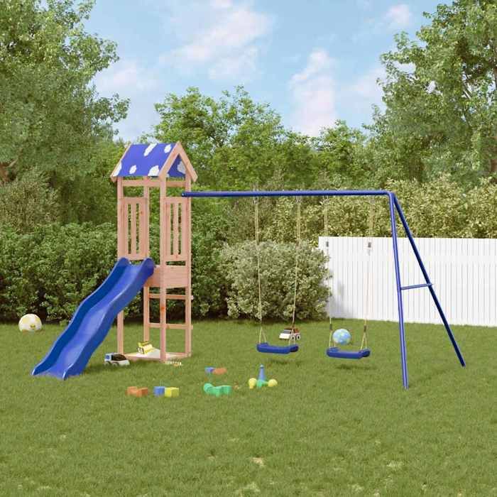 vidaXL Aire de jeux dextérieur bois massif de douglas ensemble de jeu ensemble de jeu en bois ensemble de terrain de jeu