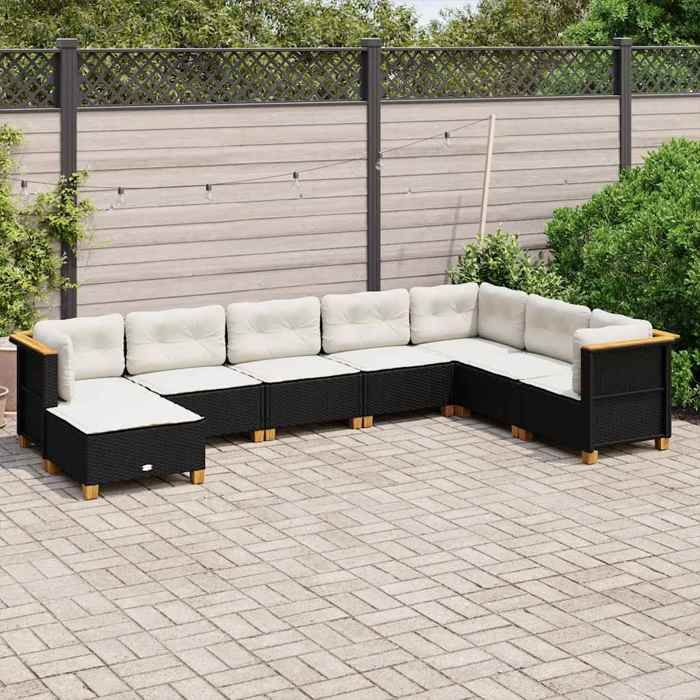 vidaXL Salon de jardin 8 pcs avec coussins noir résine tressée 3261953