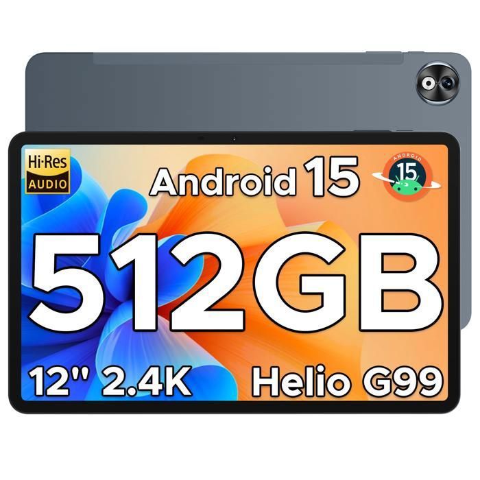 DOOGEE T40 Pro Tablette 12 pouces Android 15 – 20Go+512Go Grande Batterie 10800mAh Tablette Tactile Dual SIM 4G WIFI/Face ID – Gris