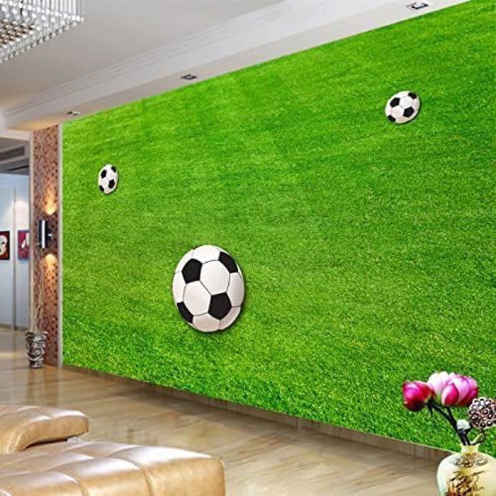 Football Sur Gazon Vert Papier Peint 3D Intissé Bureau Salon Canapé Chambre Fond Décoration Murale-350x256cm