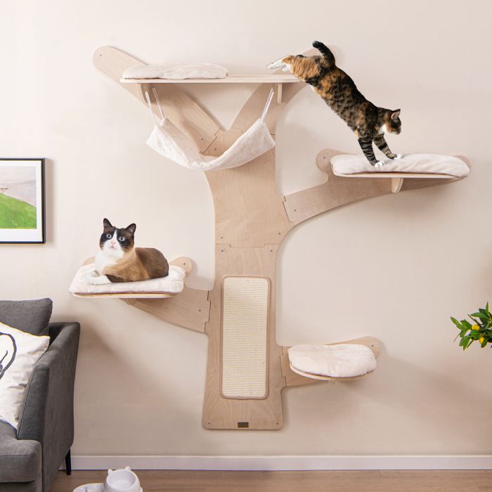 Meilleurs prix pour COSTWAY Arbre à Chat Mural 181 CM à 5 Niveaux, Etagères Murales pour Chat avec Hamac et Tapis à Gratter en Sisal, Coussins Lavables