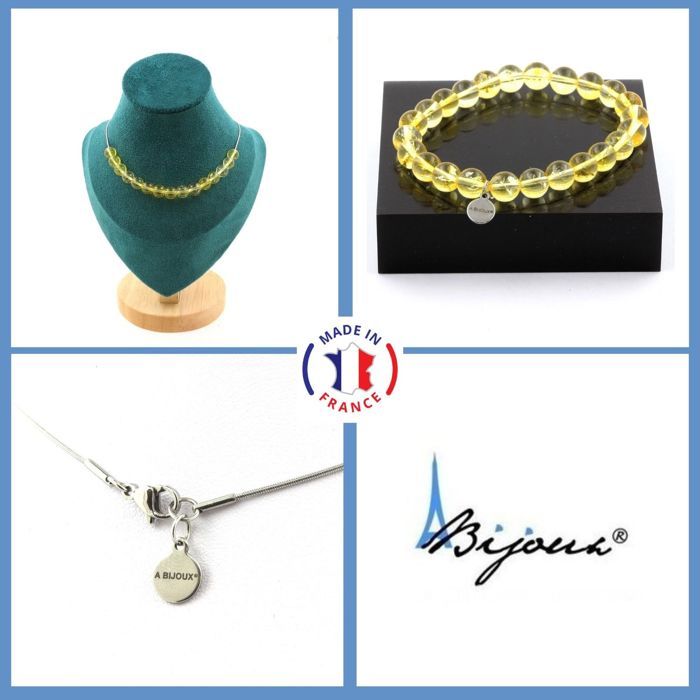 Bracelet En Acier Inoxydable Avec Perle De Citrine 8 Mm - Fabriqué En France, Neuf Avec étiquettes