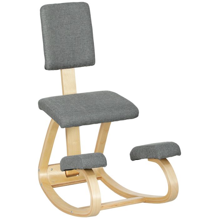 Siège assis genoux - HOMCOM - en bois à bascule - pour bureau à domicile - gris
