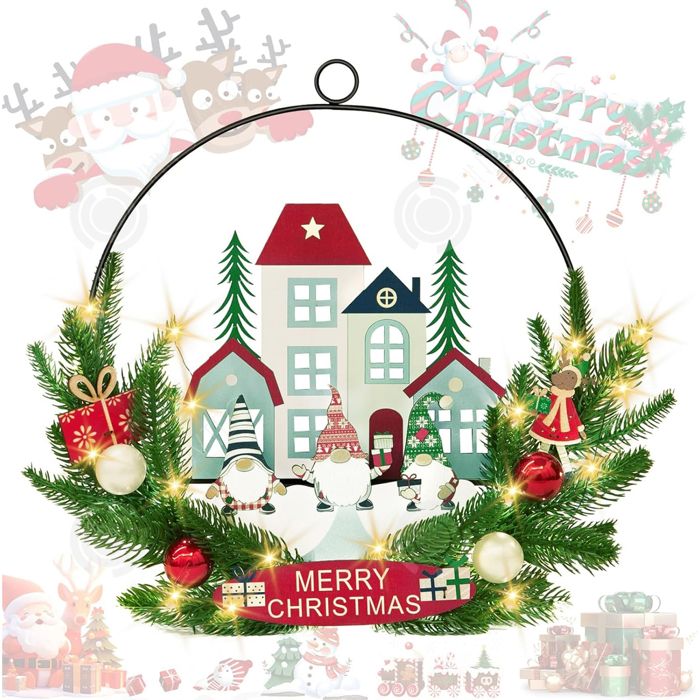 Couronne De Père Noël - Couronne De Noël - Décorations De Noël Pour Porte D' Entrée