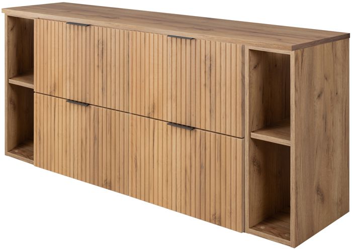 Meuble de Salle de Bain Suspendu Sous Vasque avec 2 Étagères Extensions et Plan FLOW – Chêne – 160 cm Meuble de Salle de Bain Suspendu Sous Vasque avec 2 Étagères Extensions et Plan FLOW – Chêne – 160 cm