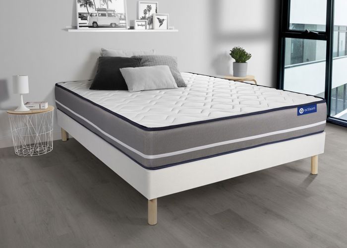 Ensemble Matelas Sommier 150x190 cm - Actilatex Pur - Sommier Kit Blanc