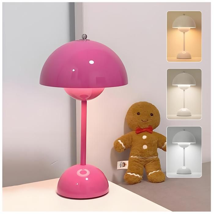 Retro Mushroom Lamp 3000mah Battery Nordic Minimalist Mushroom Lamps 3 Color Stepless Dimmable LAMPE A POSER-rose