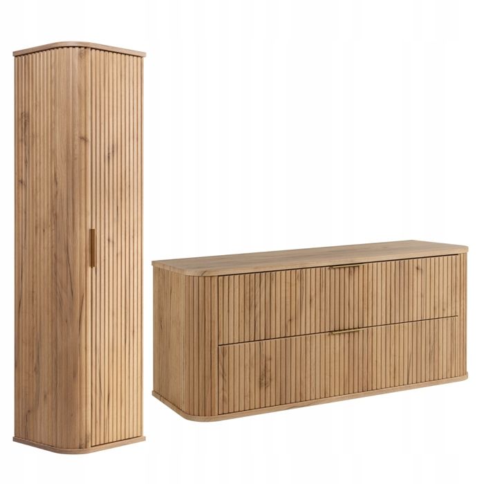 Ensemble de Meubles de Salle de Bain ELEGANCE - Meuble pour Vasque à Poser 120 cm et Armoire Murale - Chêne