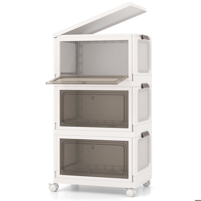 Lot De 3 Bacs De Rangement Empilables En Plastique Avec Couvercles