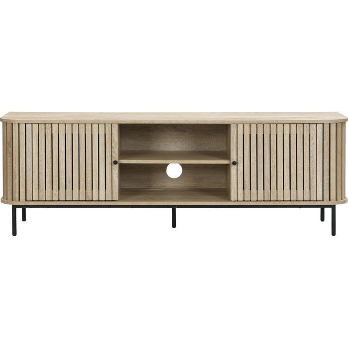 Meuble TV 2 portes rainurées couleur chêne L160xH55 cm - Solna Meuble TV 2 portes rainurées couleur chêne L160xH55 cm - Solna
