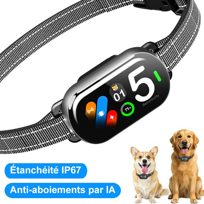 Comparer les prix de Collier Anti Aboiement Chien - 4 Modes 5 Sensibilité - IP67 - Détection par IA - Record le nombre daboiements - Rechargeable