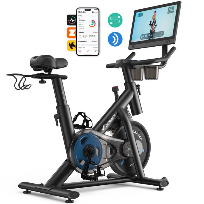 Vélo dappartement Magnétique - NOVA MERACH - 8 niveaux - Écran HD couleur 156″ - Bluetooth/App Exclusive/Cours/Jeux - Charge 136kg