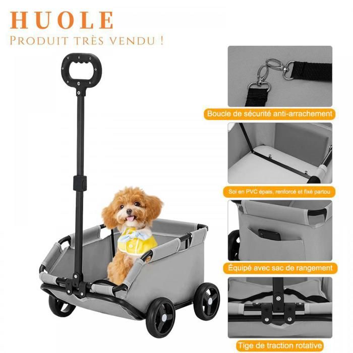 Meilleurs prix pour Chariot à quatre roues pour animaux de compagnie chariot à main pour animaux de compagnie pliable 51 x 35 x 31 cm gris.