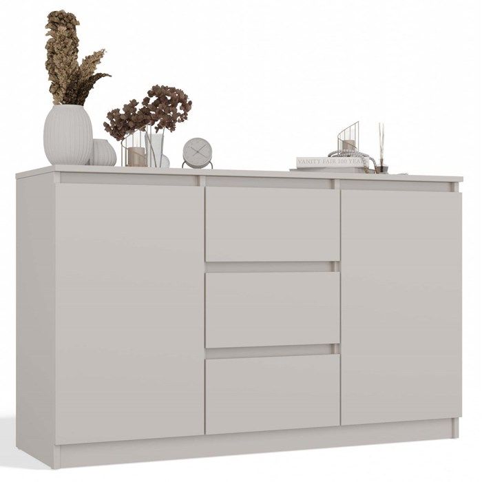 CAZAR - Commode 2 portes + 3 tiroirs - Dimensions : 75x120x40 - Buffet rangement - Beige