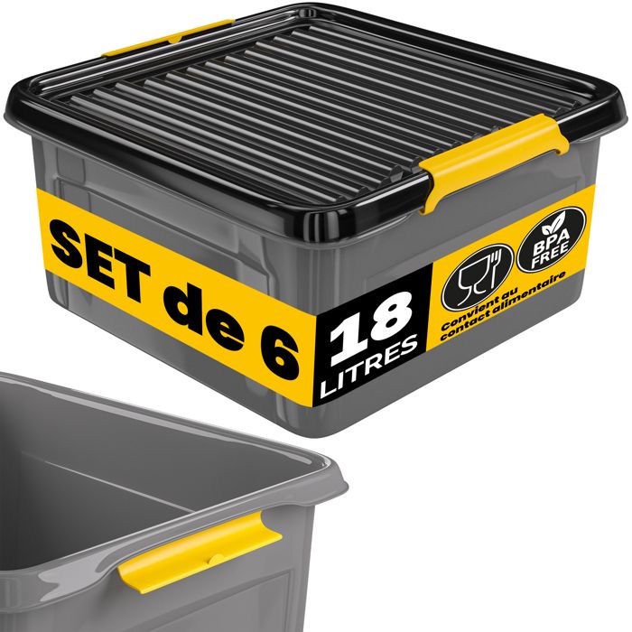 MONZANA® 6x Caisse de rangement 18 L robuste couvercle hermétique empilable sans BPA gain de place caisse de rangement