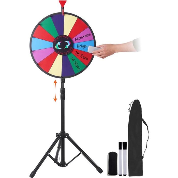 VEVOR Roue Tournante de 24 Po pour Prix, Roue Tournante à 14 Emplacements avec Support, Roulette de Fortune à Hauteur Réglable avec Effacement à Sec et 2 Marqueurs, 6 Couleurs