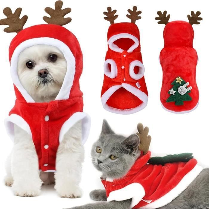 Costume de Noël pour Animal LANGTU-Costume Noel pour Chat Chien Deguisement Chat Noel Vêtements pour Chien de Noël M 1pcs