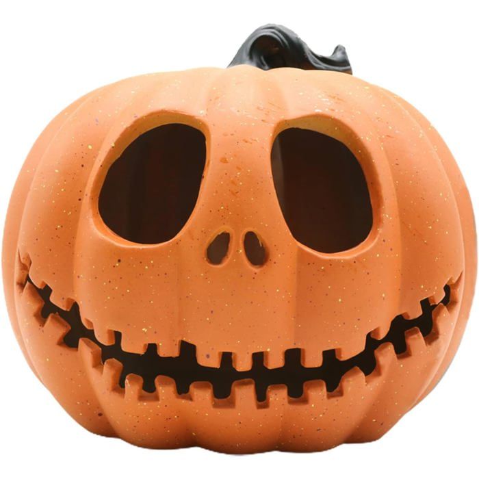 Lanterne citrouille lumineuse en plastique à LED pour décoration dHalloween (piles non incluses) - Orange