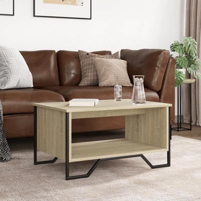 Table basse en bois dingénierie - vidaxl - Chêne sonoma - 75x51x40 cm - Capacité 50 kg - Brun - Rectangulaire