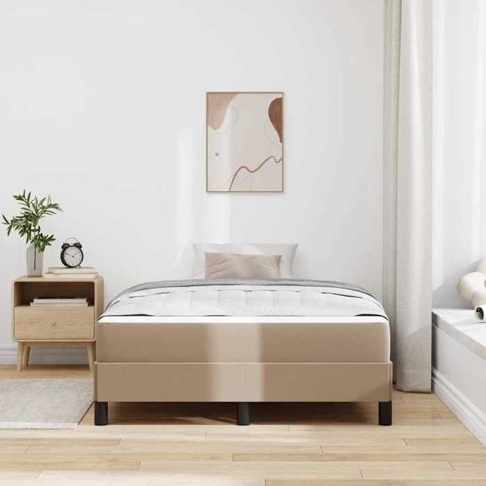 Structure de lit avec matelas - UU - 120x190 cm - Cappuccino - Tissu - Bois dingénierie - Fermeté moyenne