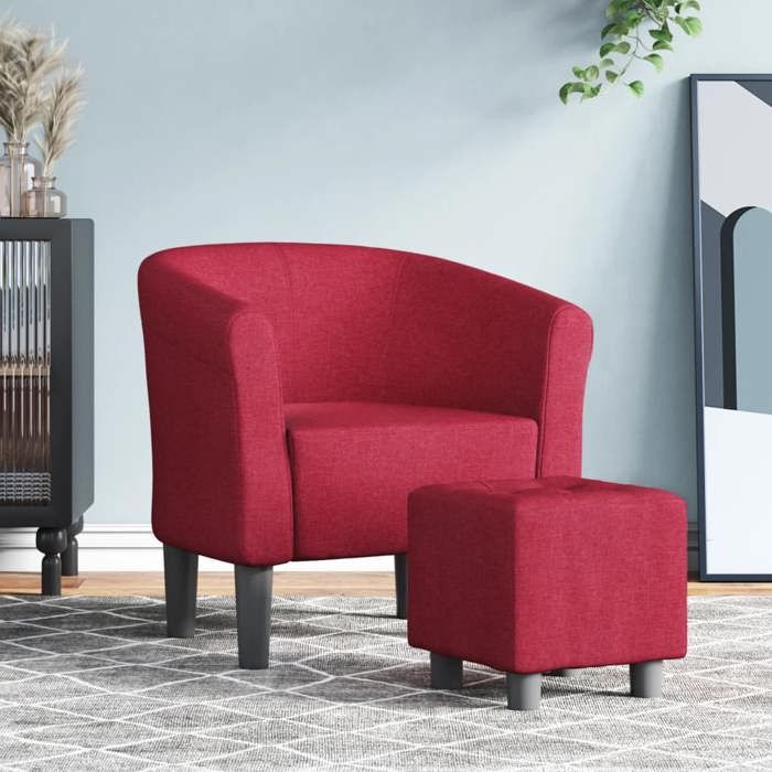 Fauteuil cabriolet avec repose-pied - Happiness - Rouge bordeaux - 70x56x68 cm - Tissu polyester - Repose-pied inclus