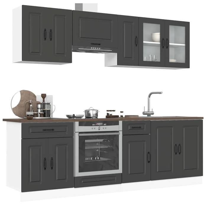 Ensemble darmoires de cuisine - vidaXL - 8 pièces - Kalmar - Bois dingénierie - Noir - Pieds réglables