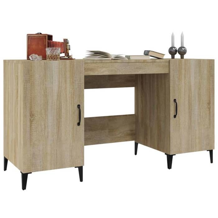 Bureau de travail 1 personne - MEUBLECHIC - Chêne sonoma - 140x50x75 cm - Bois dingénierie