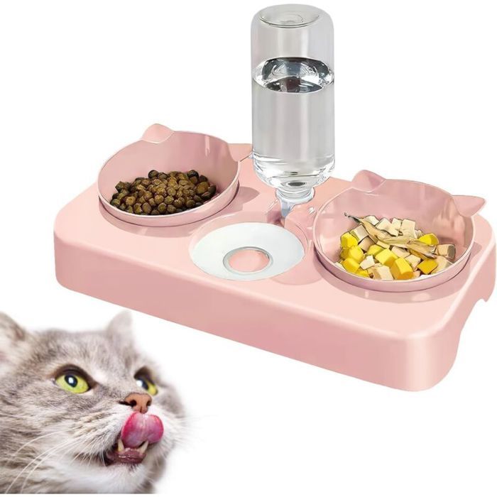 Gamelle 3 en 1 pour chats - MHY® - Distributeur automatique - 500 ml - Inclinaison 0-15° - Résine PP - Facile à nettoyer