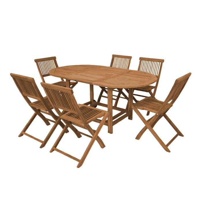 AXI Jadi Ensemble de Jardin - Table Ovale et 6 Chaises Pliables en Bois de teck Mobilier de jardin pour 6 personnes Pour