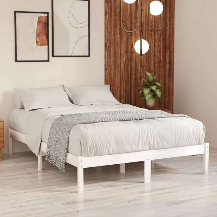 Blanc Cadre de lit sans matelas blanc bois massif 140x190 cm - Lit chambre H14343
