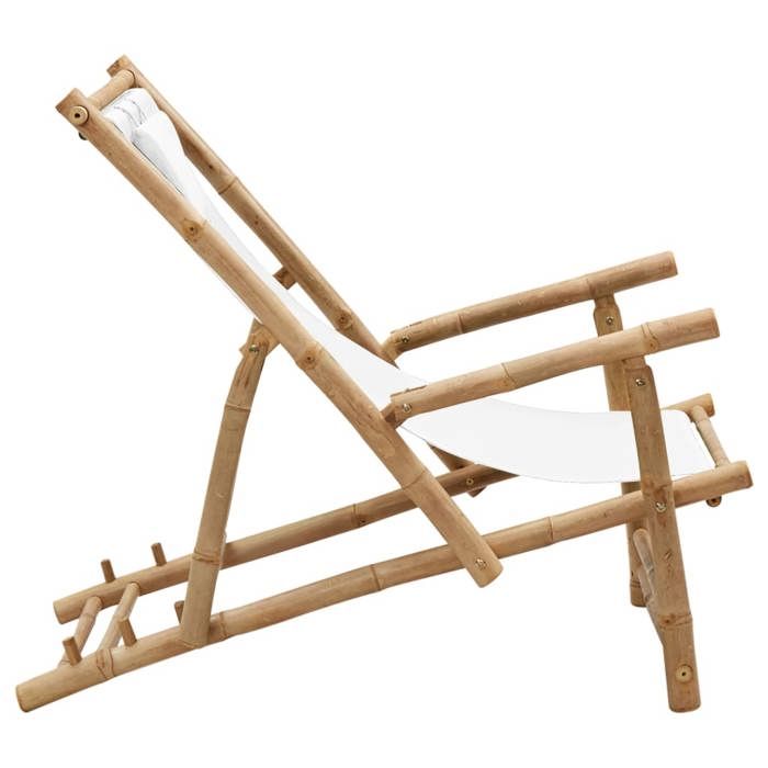 Promotion mars * Chaise de terrasse(1 PLACE) - Fauteuil de jardin - anticorrosion - Bambou et toile Blanc crème _5546509