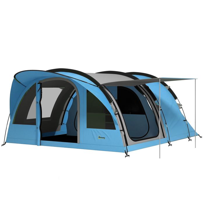 Tente Tunnel Camping - Outsunny - 4 Personnes 3-4 Saisons Imperméable 3000mm - fibre de verre - 565x370x200cm - bleu