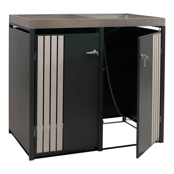 Cache poubelles exterieur double avec bac a plantes abri pour 2 ...