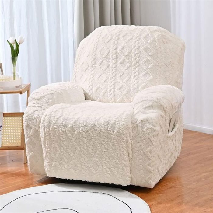 Housse de fauteuil inclinable extensible - Virex® - Extensible et ajustable - Matériau peluche jacquard