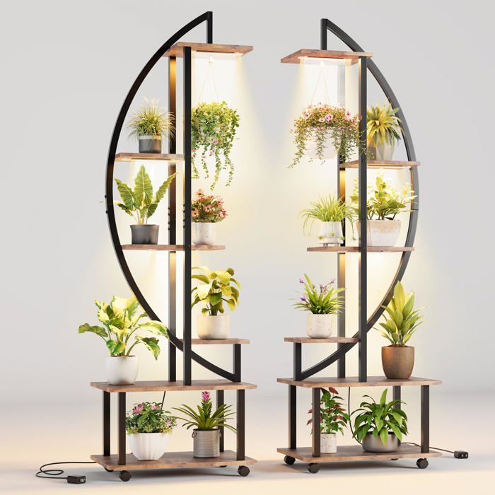Triumpunpre Support à plantes en métal à 6 niveaux étagère en forme de croissant pour balcon terrasse jardin - brun