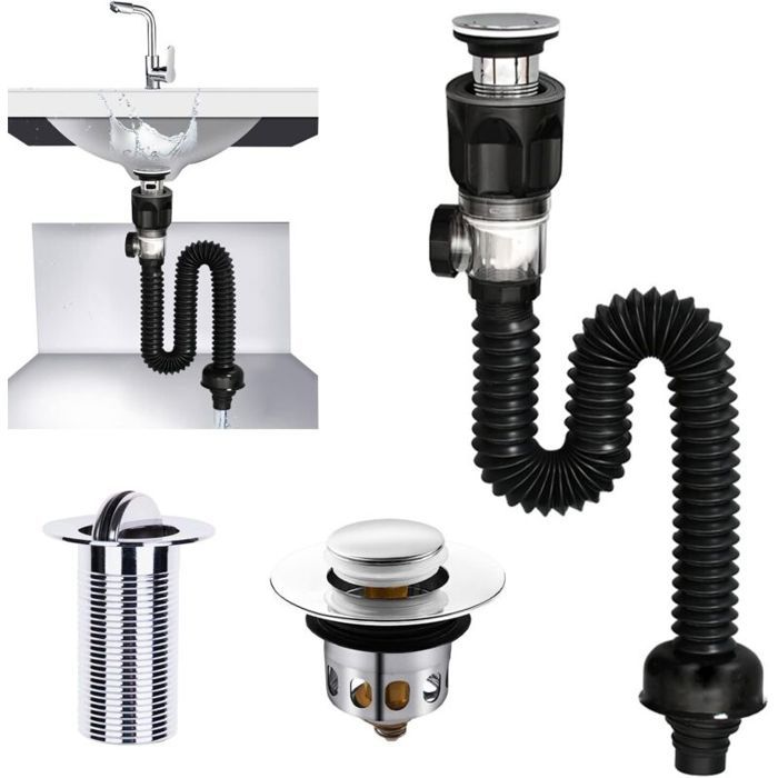 Égouttoir bonde lavabo extensible 300-955mm noir