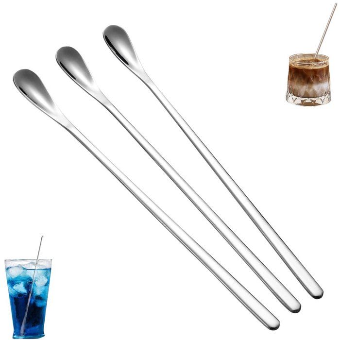 Lot De 3 Cuillères À Café Long Manche 15 cm En Acier Inoxydable 304 Cuillères Mélangeur Pour Thé Glacé Cocktail Milkshake Argentée