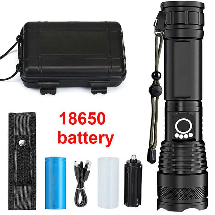 Lampe de poche tactique LED Rechargeable haute puissance en alliage daluminium Zoom télescopique pour Camping-18650 battery box