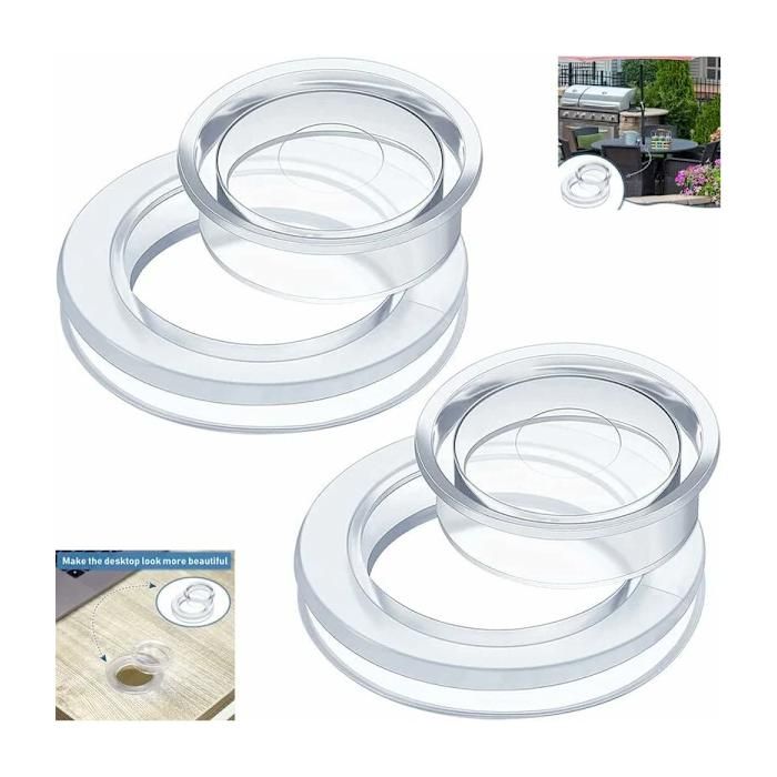 Lot de 2 bagues de trou pour parasol avec capuchons 2 pouces silicone transparent pour table de jardin