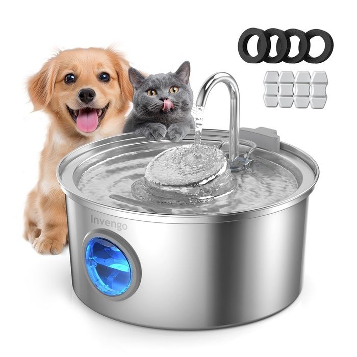 Fontaine a Eau Chat Fontaine à Eau pour Chat INOX 3 2L Ultra-Silencieuse avec Filtre 5 Étapes - Inclut 4 Filtres de FONTAINE A EAU