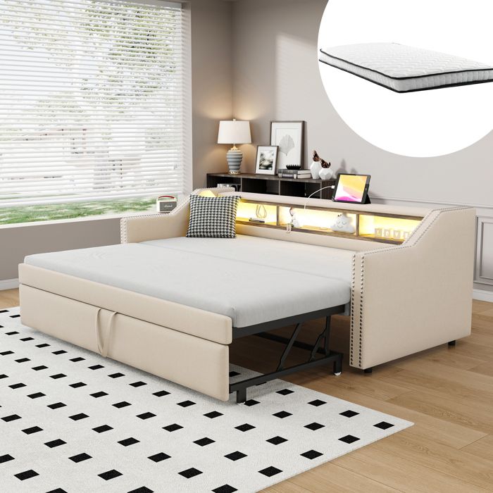Canapé-lit extensible - Extensible 90/180 x 190 cm - Compartiment de rangement multifonctionnel