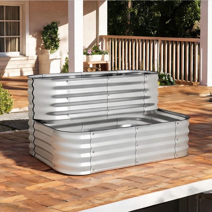 Étagère à plantes en métal classic silver 118x45x30 cm - 2 niveaux pour balcon et jardin