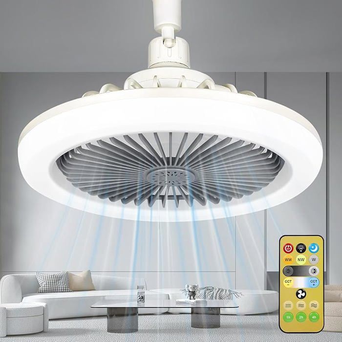 Ventilateur Plafond Silencieux avec 30W Lumière LED E27 Petites Ventilateur