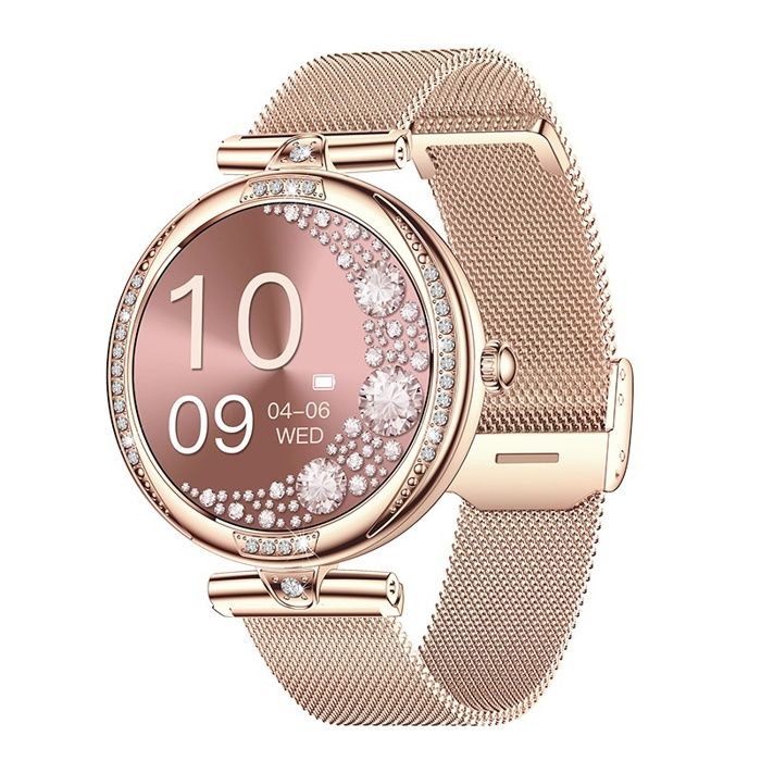 Montre connectée pour femme - Bijou en diamant - Appels Bluetooth Podomètre Montre multisports - Or