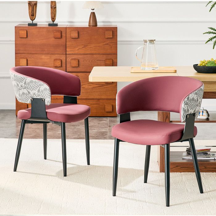 Lot de 2 chaises de salle à manger vintage rouge 46 5 x 48 x 77 3 cm simili cuir et tissu pieds métal noir